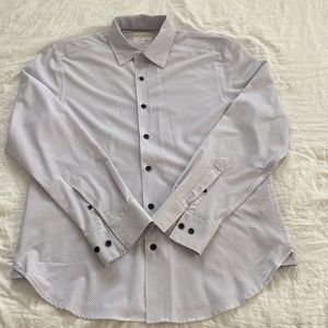 Con.struct Men’s Medium Slim Fit Dress Shirt Light Blue with Dark Blue Dots